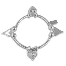 Sterling Silver Chunky Four Hearts Stacking Bracelet