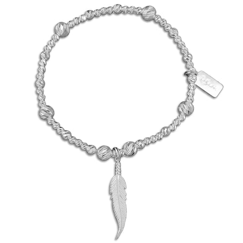 Sterling Silver Feather Sparkle Cut Bracelet