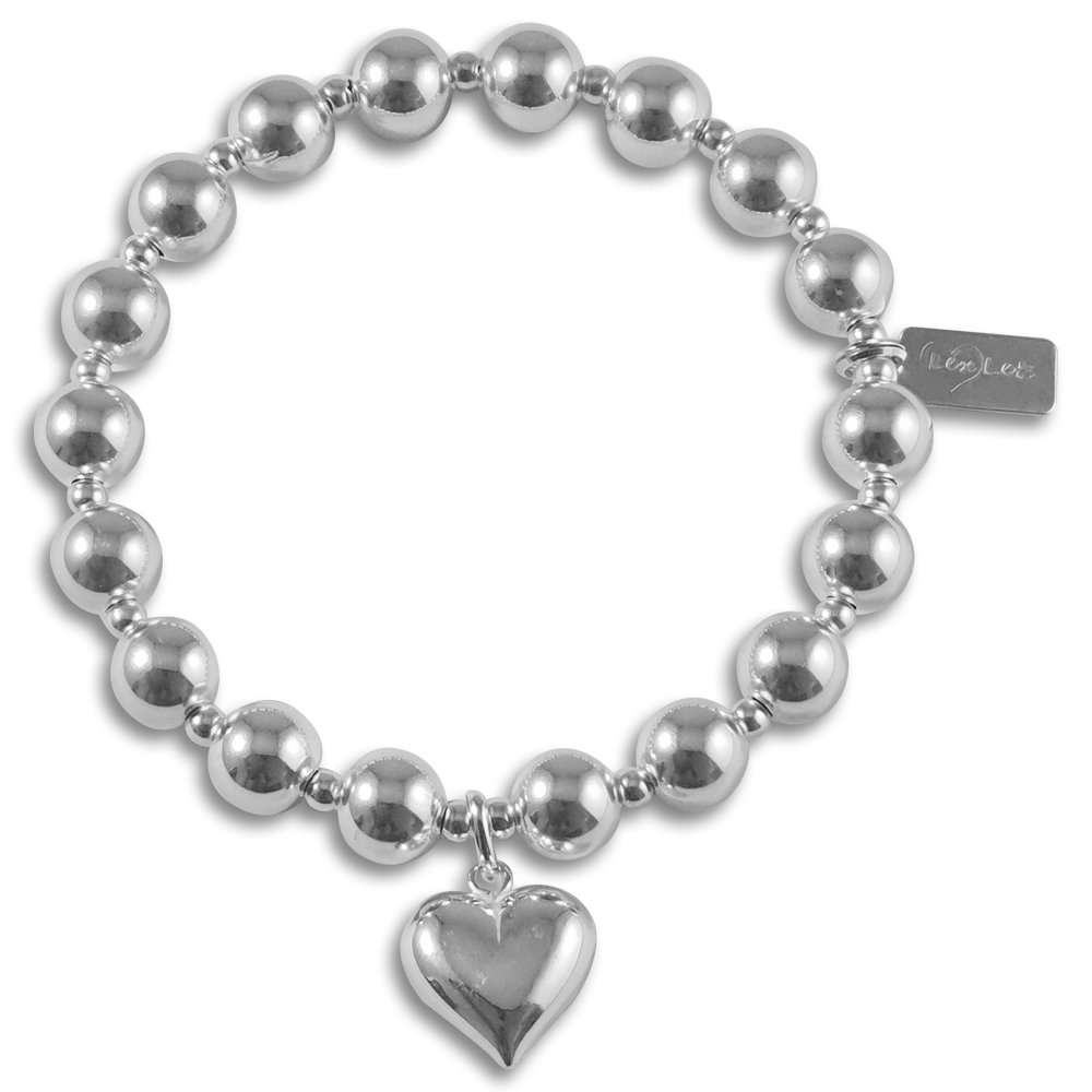 Sterling Silver Chunky Puff Heart Stacking Bracelet