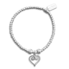 Sterling Silver Diamante Scroll Heart Bracelet