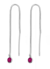Pair of Sterling Silver Threader Earrings - Ruby