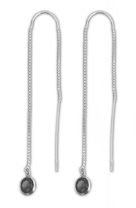 Pair of Sterling Silver Threader Earrings - Black