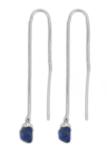 Pair of Sterling Silver Threader Raw Crystal Earrings - Sapphire