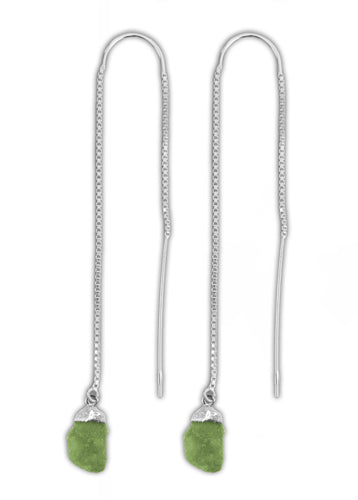 Pair of Sterling Silver Threader Raw Crystal Earrings - Peridot