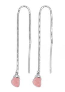 Pair of Sterling Silver Threader Raw Crystal Earrings - Pink Opal
