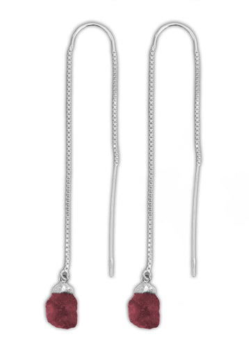 Pair of Sterling Silver Threader Raw Crystal Earrings - Ruby
