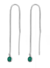 Pair of Sterling Silver Threader Earrings - Emerald