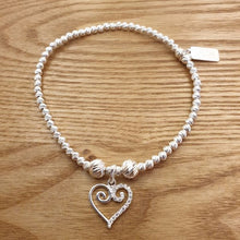 Sterling Silver Diamante Scroll Heart Bracelet