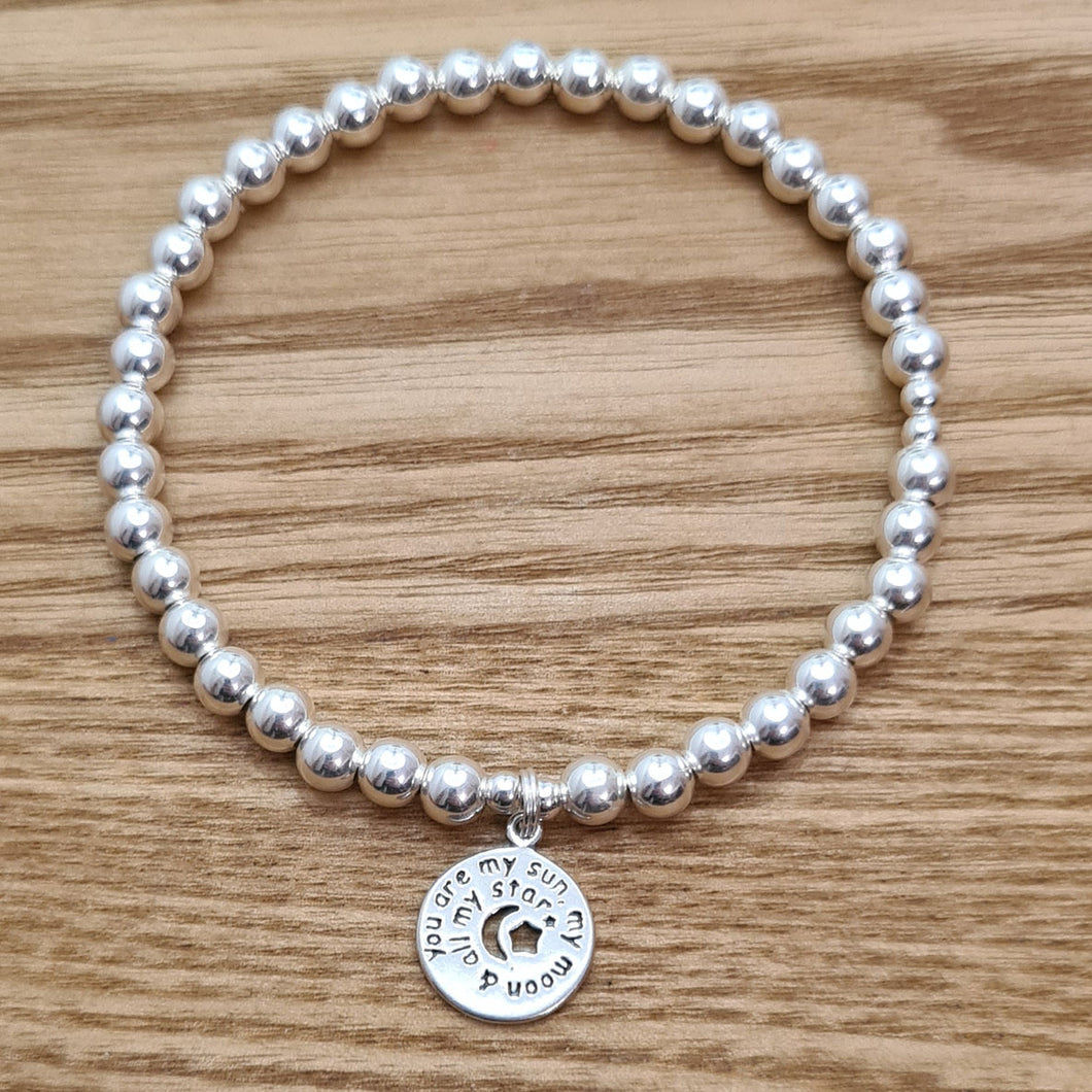 Sterling Silver You Are My Sun, Moon & Star Bracelet