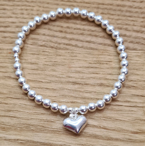 Sterling Silver Puff Heart Bracelet