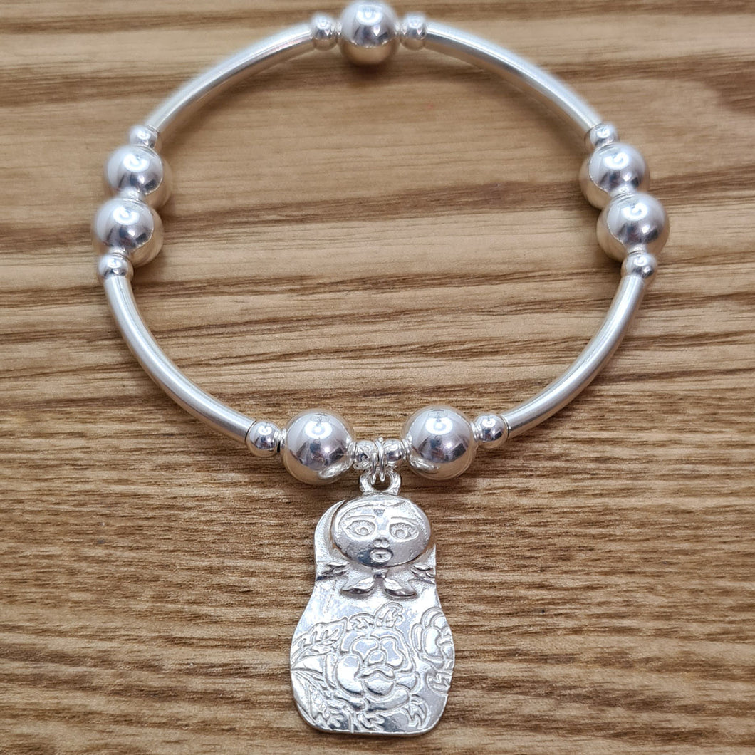 Chunky Sterling Silver Russian Doll Bracelet