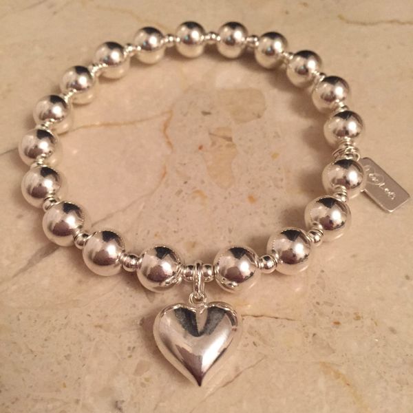 Sterling Silver Chunky Puff Heart Stacking Bracelet